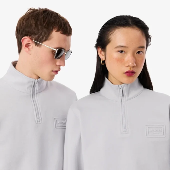 High Neck Embossed Zipped Sweatshirt