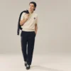 Made in France Badge Accent Polo Collar Sweater