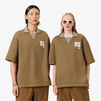 Runway Badge Accent Oversized Satin Polo Shirt