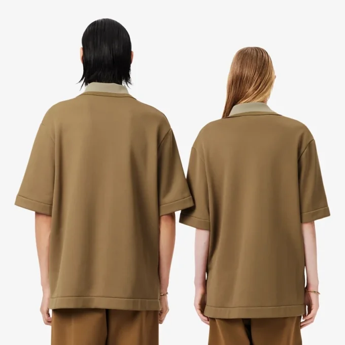 Runway Badge Accent Oversized Satin Polo Shirt