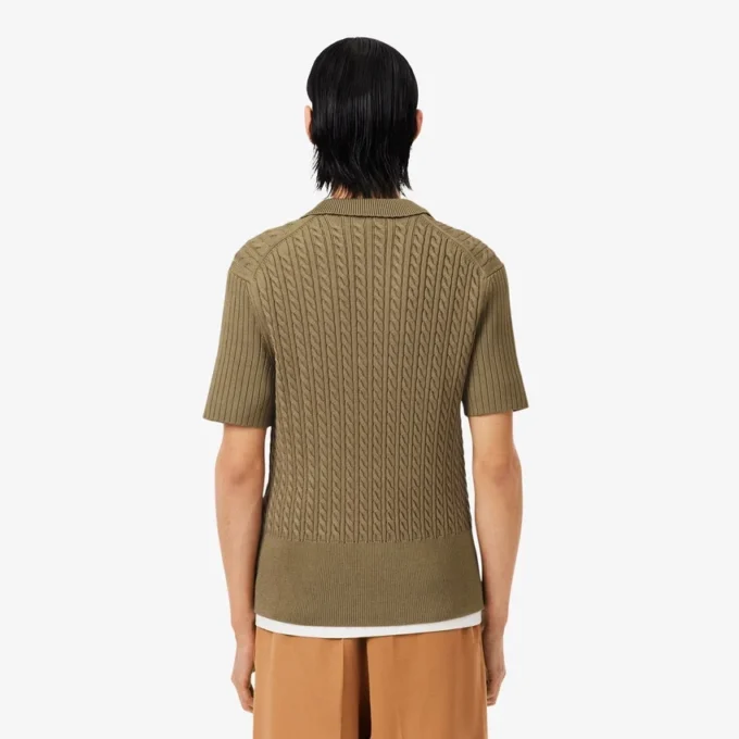 Runway Cable Knit Polo Collar Sweater