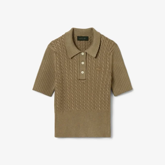 Runway Cable Knit Polo Collar Sweater