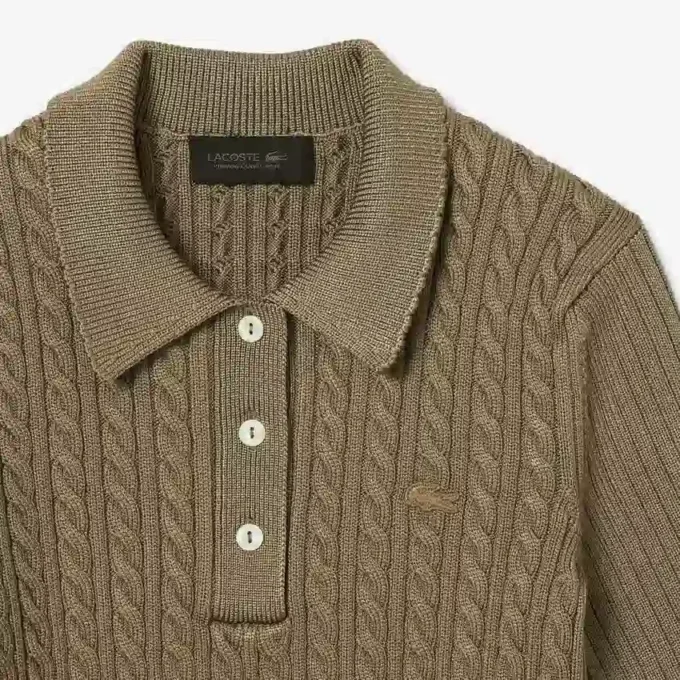 Runway Cable Knit Polo Collar Sweater