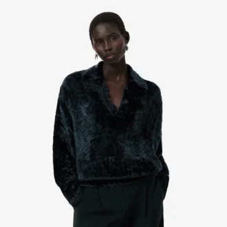 Runway Polo Collar Velour Sweater