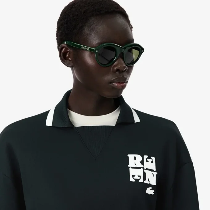 Runway Polo Shirt Collar Badge Accent Sweatshirt