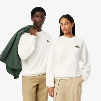Unisex Loose Fit Badge Accent Fleece Sweatshirt