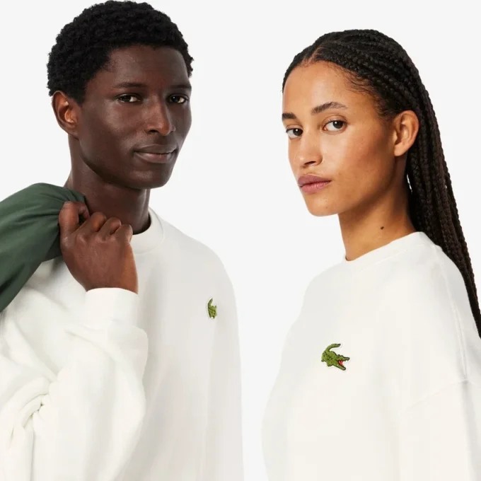Unisex Loose Fit Badge Accent Fleece Sweatshirt