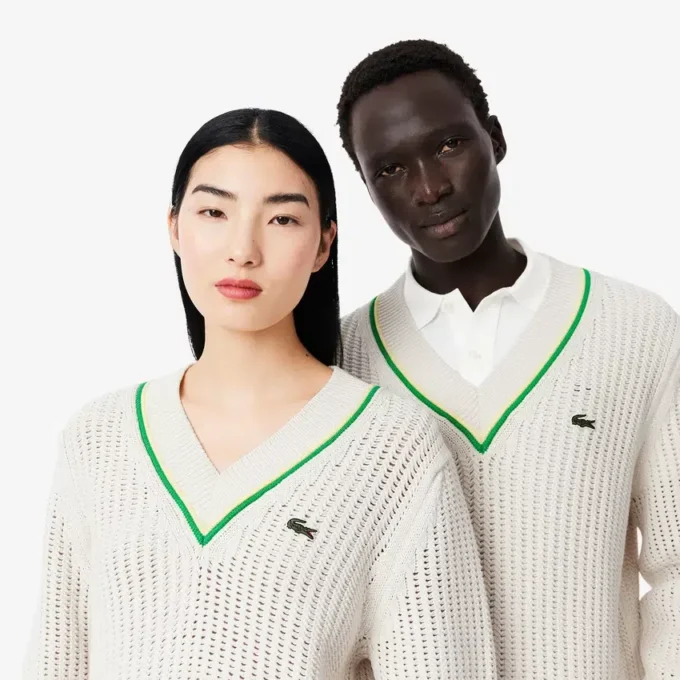 Unisex V-Neck Striped Tennis Sweater